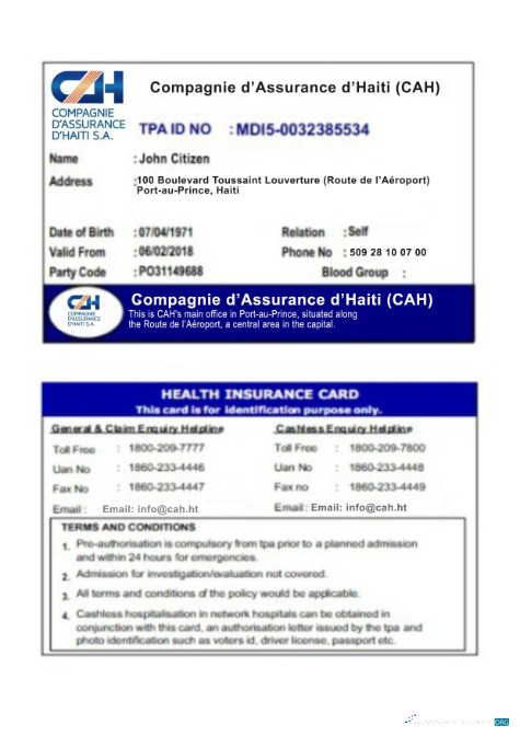 Download Haiti health insurance card Photoshop template